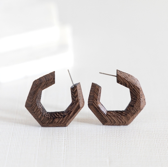 70s Inspired Wooden Hoops - Picture 2 of 7